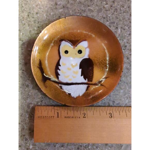 Bovano Vintage Enamel on Copper Owl Coaster or small Dish Hand Painted - Picture 3 of 3